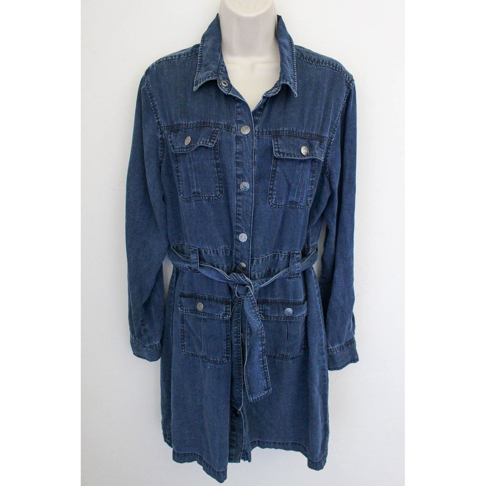 Rails Shirt Dress Large Dark Blue Snap Buttons Long Sleeve Pockets Ripley